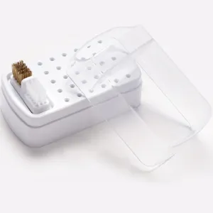 30-Hole Nail Drill Bit Cleaning Box With Clear Cover Dust Storage Organizer Stand