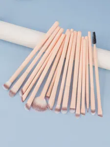16pcs professional makeup brush set with nude pink handles soft bristles for eye face detail