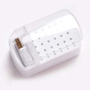 30-hole nail drill bit storage box with cleaning brush and transparent dustproof cover detail