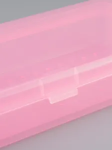Scatola di disinfezione per unghie in plastica rosa trasparente con filtro per attrezzi.