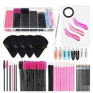 Set completo de brochas de maquillaje desechables con borlas y caja de almacenamiento.