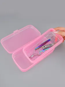 Dettaglio scatola sterilizzazione manicure rosa trasparente, doppio strato per utensili.