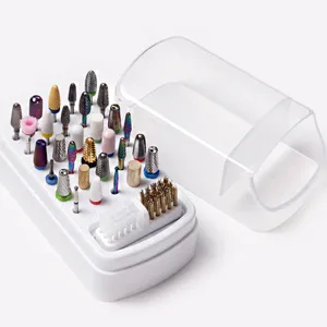 Professional 30 Holes Nail Drill Bit Storage Box Two In One Cleaner Organizer Dustproof Acrylic Display Stand Case Manicure Tools Box