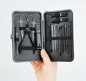 16tlg professionelles schwarzes edelstahl maniküre set tragbarer nagelknipser pflegeset