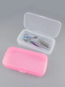 Vista dettagliata della scatola di disinfezione per unghie in plastica con filtro e coperchio.