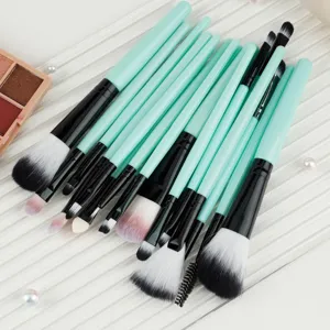 Kit de pinceaux de maquillage vert menthe 18 pcs ensemble professionnel pour poudre et fard a paupieres
