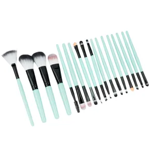 Set de 18 pinceaux de maquillage vert menthe outils cosmetiques professionnels pour le visage.