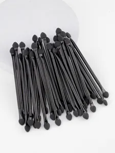 Disposable dual-ended sponge eyeshadow brushes, black long handle makeup tool set.