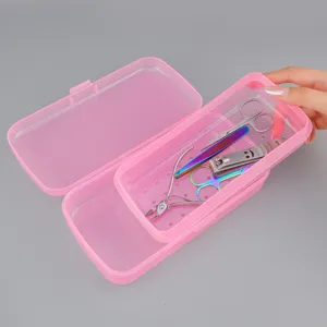 Scatola di disinfezione per unghie in plastica rosa con filtro, contenitore per manicure trasparente.