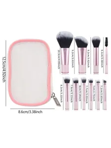 Set de 10 brochas de maquillaje portátiles con bolsa de malla herramientas cosméticas