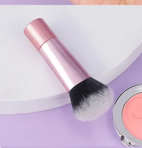 Portable short handle makeup brush pink powder blush brush for daily cosmetic application