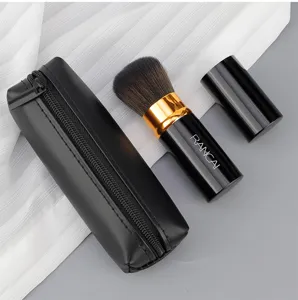 Portable retractable makeup brush set with PU zipper pouch for blush and loose powder.