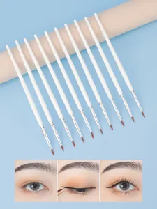 Fine eyeliner brush set detail shots showing precise makeup application with synthetic fibers.
