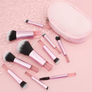 10pcs mini travel makeup brush set with pink pouch portable powder eyeshadow cosmetic tools