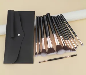 12-piece black and gold makeup brush set with soft bristles and a sleek portable storage case.