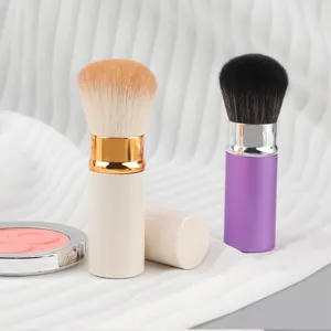 Portable retractable makeup brush set with mini compact, soft bristles for blush and powder.
