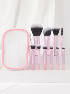 Set de 10 brochas de maquillaje rosas con bolsa de malla herramientas cosmeticas portatiles