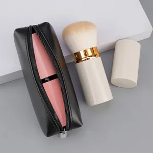 Portable large retractable makeup brush set with black PU zipper bag for daily cosmetic application
