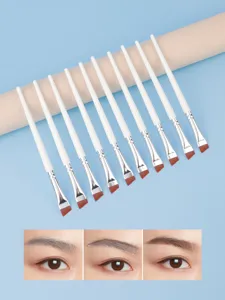 Professional angled eyebrow brushes set with white handle and soft synthetic hair for makeup.