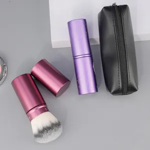 Portable retractable makeup brush set with PU zipper bag for daily cosmetic application.