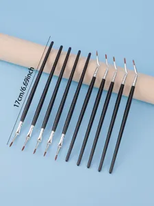 Professional angled eyeliner brush set detail makeup brushes with black handles 10pcs