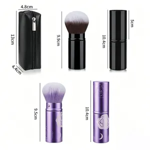 Portable large retractable makeup brush set with PU zipper bag for daily cosmetic travel use.