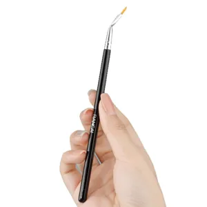 Angled eyeliner brush for precise eye makeup, featuring a fine tip and ergonomic black handle.