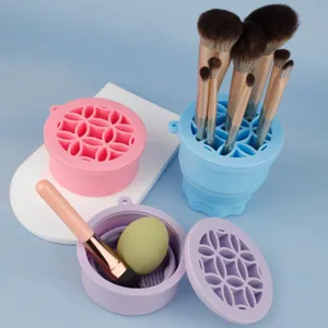 Silicone Foldable Makeup Brush Cleaner Cup Portable Cleaning Drying Storage Bowl Multifunctional Cosmetic Brush Washing Tool