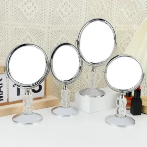 Desktop Doppelseitiger Schminkspiegel 3X Vergrößernder Kosmetikspiegel Glas Acryl Kristallgriff Rund Ovale Spiegel