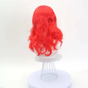 Parrucca lunga e mossa rossa per donna costume cosplay sirena di Halloween capelli sintetici