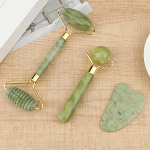 Jade roller and gua sha set facial massage tools natural stone face roller massager 3pcs