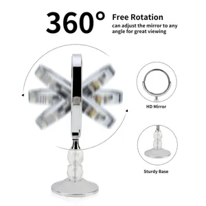 Tisch-Doppelseitiger Schminkspiegel mit 360-Grad-Drehung, HD-Glas und kristallperlenbesetzter Basis.