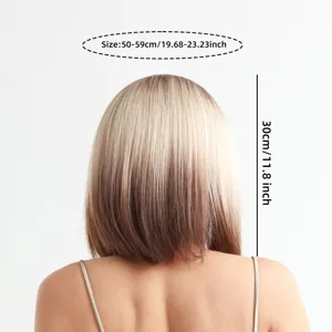 Rückansicht einer kurzen Ombre-Bob-Perücke zeigt Haarlänge und Kopfumfanggröße.