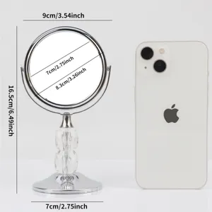 Tisch-Doppelspiegel Make-up Spiegel mit Kristallperlen Ständer aus Metall 1Stk