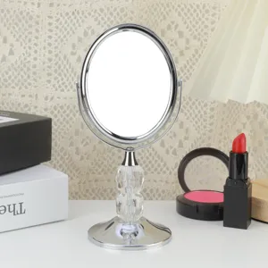 Tischkosmetikspiegel beidseitig oval mit Kristallperlen Ständer für elegantes Schlafzimmer.