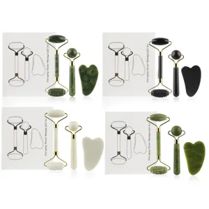 Jade Roller and Gua Sha Set 3-Piece Facial Massager Tool Gift Box for Daily Skin Care