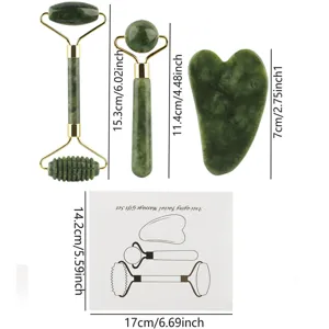 Jade roller and gua sha facial massager set natural stone beauty skin care tool kit