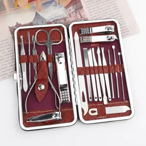 Edelstahl Maniküre Set 16 Stück Nagelknipser Pflegekit mit Lederetui für Damen.