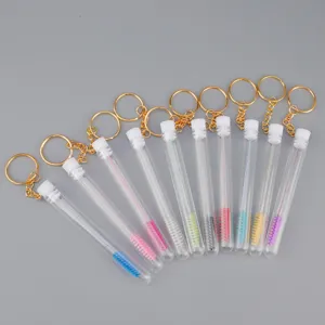 Großhandel transparentes Tube Wimpernbürste Schlüsselanhänger mit goldenem Verschluss Make-up Set.