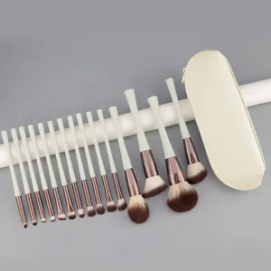 Set de 15 brochas de maquillaje champagne con estuche kit de herramientas cosméticas profesionales