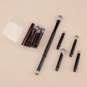 Portable Mini Travel Makeup Brush Set Detachable Replacement Brush Heads Multifunctional Cosmetic Beauty Tool Kit
