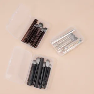 Portable mini travel makeup brush set with storage boxes, 6-piece eye makeup brush kit.