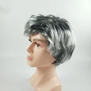 Korte grijze herenpruik, ideaal voor Halloweenfeesten, cosplay en toneelvoorstellingen.