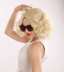 Women blonde short curly wig fluffy wavy hair Marilyn Monroe style for party cosplay 1pc