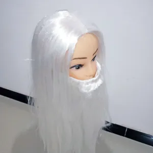 White long wig and beard set, perfect for Christmas party dress up and holiday festive events.