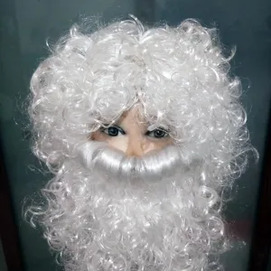 Set parrucca e barba riccia bianca di Babbo Natale, dettaglio perfetto per feste di Natale.