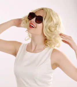 Blonde curly wig short retro wave hair for women party cosplay synthetic hair styling