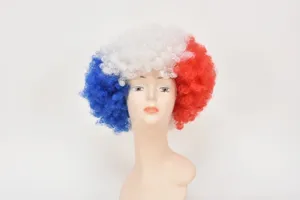 Perruque afro bleu blanc rouge supporter foot fete carnival evenement sportif deguisement