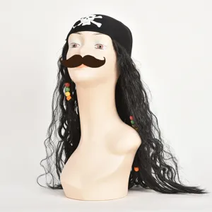 Set parrucca cappello capitano pirata accessorio costume cosplay di Halloween capelli lunghi