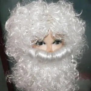 Set parrucca e barba riccia bianca di Babbo Natale per festa di Natale e travestimento